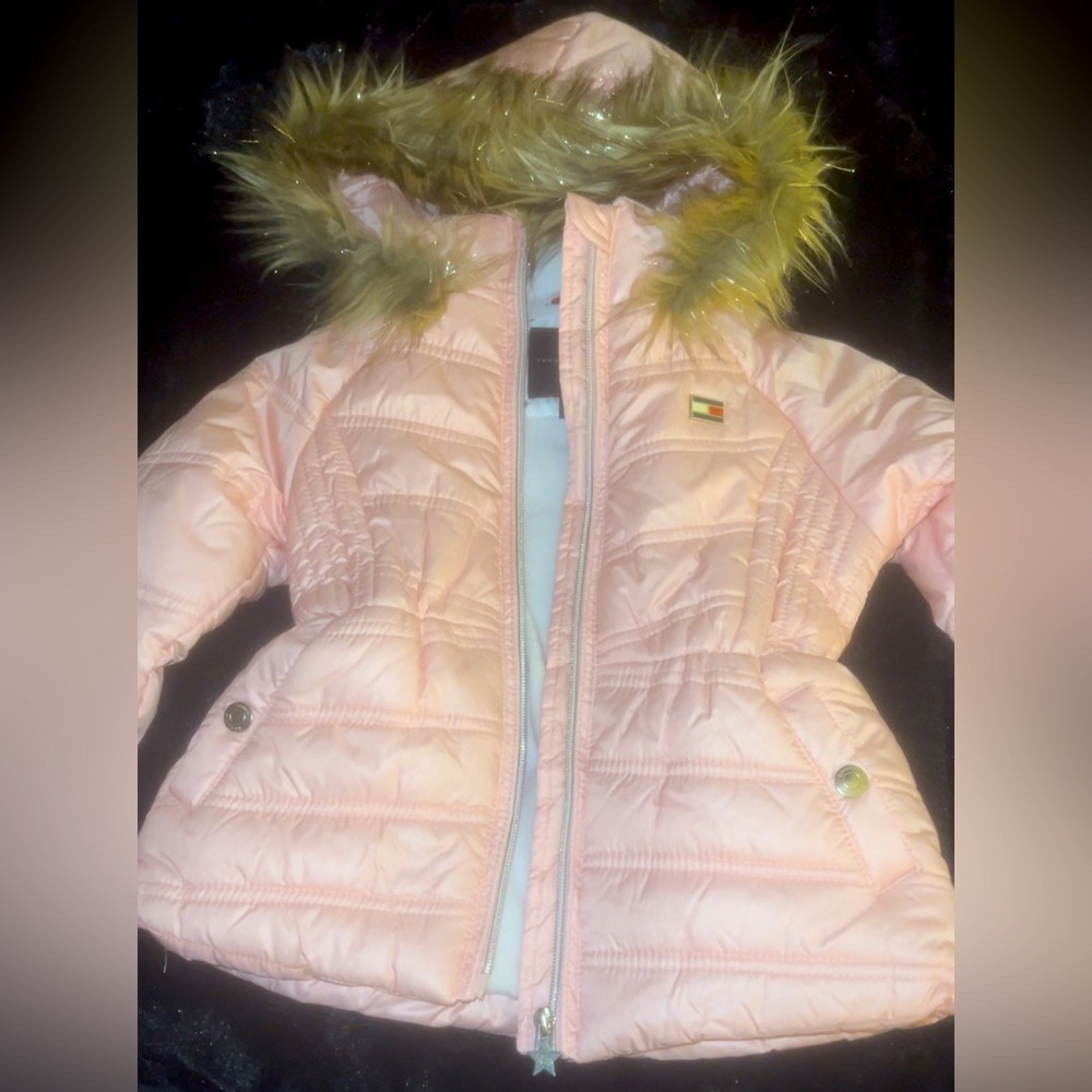 Tommy Hilfiger Pink Fleece Lined Hooded Puffer Jacket Coat